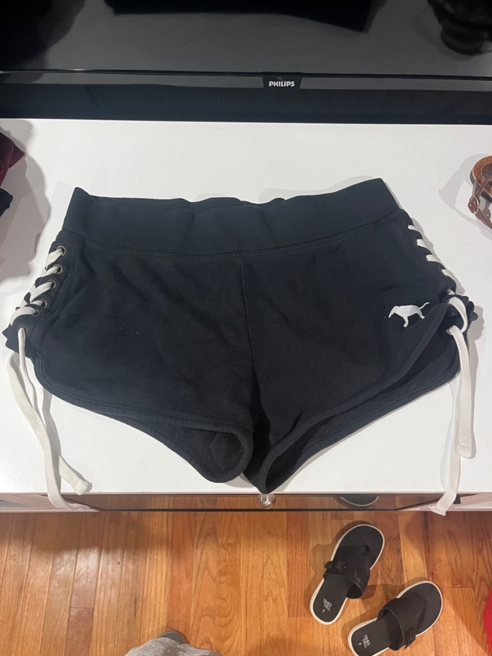 PINK Victoria's Secret Black Lace-Up Side Athletic Shorts